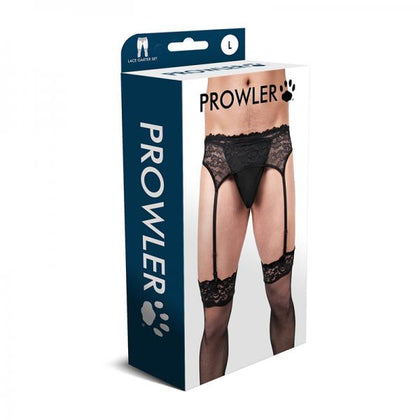 Prowler Lace Garter Set Black L - Adult Naughty Store