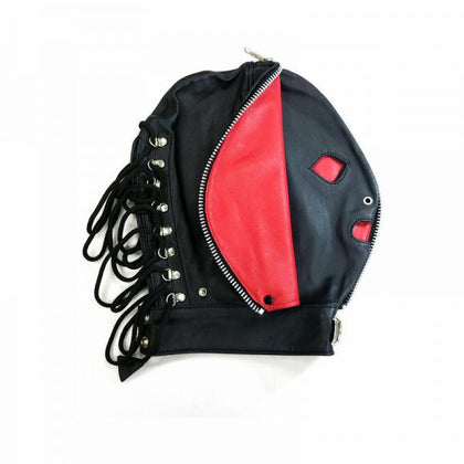 Seduction in Leather: Rouge Leather Fly Trap Mask in Black/Red - Adult Naughty Store