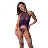 Magic Silk Leather & Lace Lace Cup Basque & Split Crotch Panty Set Plum S/m