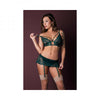 Magic Silk Evermore Bralette, Garter Skirt & Thong Set Emerald L/xl