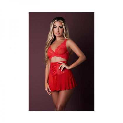 Magic Silk Sugar High Bralette, Cincher Skirt & Thong Set Red L/xl