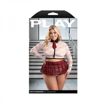 Fantasy Lingerie Play High Standards 4-piece School Girl Costume Set Red Xl/2xl