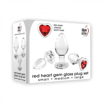 Adam & Eve Red Heart Gem Glass Plug Set - Adult Naughty Store