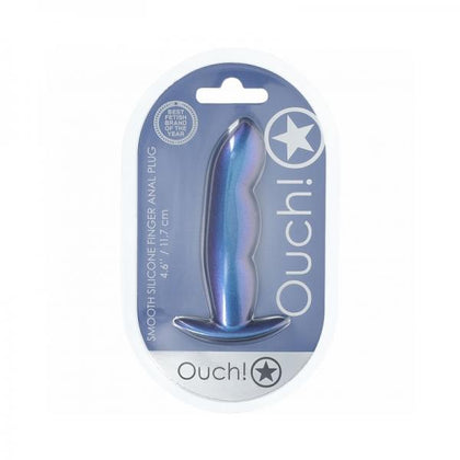 Ouch! Smooth Silicone Finger Anal Plug 4.6 In. Metallic Blue