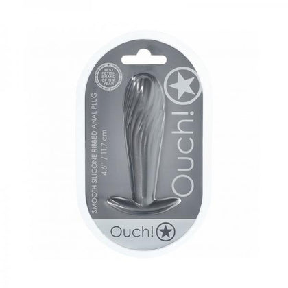 Ouch! Smooth Silicone Ribbed Anal Plug 4.6 In. Gun Metal