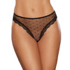 Allure The Secret Sheer Mesh Polka Dot Thong With Lace And Cutout Back Black O/s