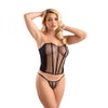 Fantasy Lingerie Leatherette Binding Mesh Corset With Matching G-string Panty S