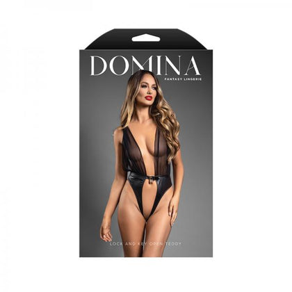 Fantasy Lingerie Domina Mesh Tie-back Plunge Front Teddy With Buckle Waist And Lock & Key Detail L/x