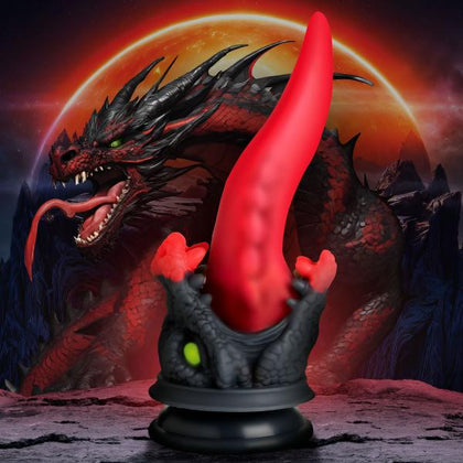 Crimson Pleasures Dragon Roar Silicone Dildo - Model DR-01 - Unisex Anal and Vaginal Stimulation - Red and Black