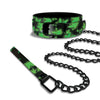 Stoner Vibes Chronic Collection Glow In The Dark Collar & Leash Set KV-2024 Unisex BDSM Toy in Black & Green - Adult Naughty Store