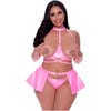 Magic Silk Club Candy Cupless Bra Skirt & Thong Set - Pink 2XL - Women's Exposed Lingerie 2023