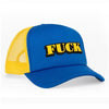 Wood Rocket Fuck Trucker Style Hat Yellow Blue O/S - Model 2024 - Unisex - Headwear - Seductive Nets Grayed Out - Adult Naughty Store