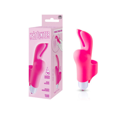 Introducing the Hot Igniter Pink Finger Stimulator Model FI-12, a USB Rechargeable Pleasure Device for Women, designed with 10 Dynamic Rhythms for Maximum Sensual Delight.