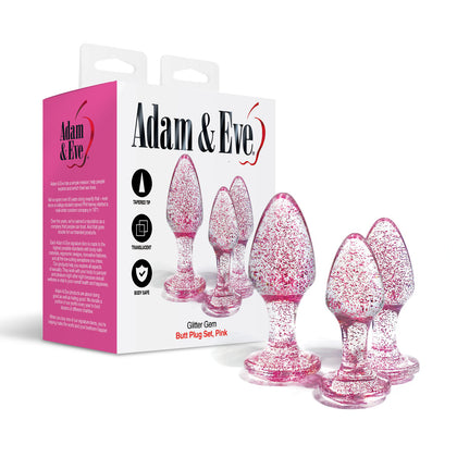 Adam & Eve Glitter Gem 3-Piece Butt Plug Set - Pink: Seductive Sparkle - Adult Naughty Store