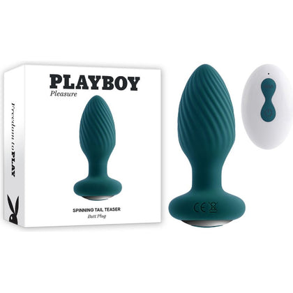 Playboy Pleasure Spinning Tail Teaser Vibrating Butt Plug #9.7 Blue - Unisex Anal Stimulator