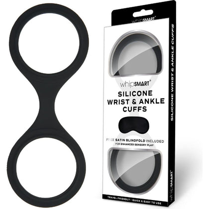 WhipSmart Seduction Silicone Cuffs & Eye Mask Set - Black - Adult Naughty Store