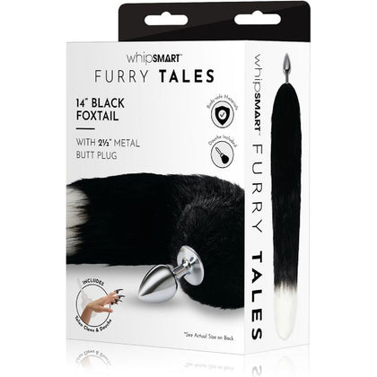 WhipSmart Furry Tales 14 Inch Black Fox Tail with Metal Butt Plug - Adult Naughty Store