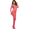 Black Diamond Neon Pink Fishnet Bodystocking | Open Crotch Long-Sleeve G-String Bodysuit | Unisex | Neon Pink - Adult Naughty Store