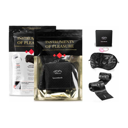 Bijoux Indiscrets Instruments of Pleasure Red Fetish Kit - Vibrating Ring, Satin Handcuffs, and Blindfold for Intense Bondage Games