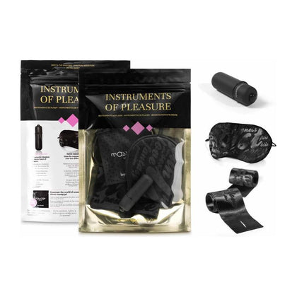 Bijoux Indiscrets Instruments of Pleasure Purple Fetish Kit - Satin Restraints, Eye Mask, Silicone Gel, and Vibrating Bullet - For Intense and Orgasmic Games