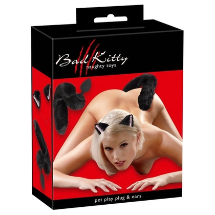 Introducing the Sultry Sensations Bad Kitty Pet Play Plug & Ears Set - Model BK-PPPE-001: The Ultimate Animalistic Anal Pleasure Kit for Adventurous Souls! - Adult Naughty Store