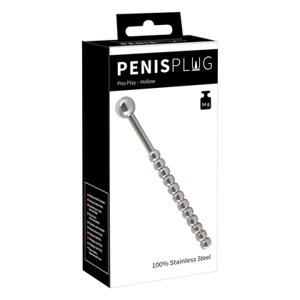 Stainless Steel Hollow Penis Plug with 12 Stimulating Balls for Piss Play and Sperm Games - Model PP-12B - Male Urethral Stimulation - Silver - Adult Naughty Store