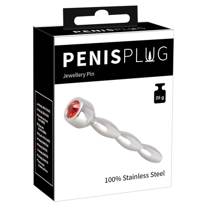 Eros Stainless Steel Urethral Jewellery Pin - Model X7.1 for Intense Pleasure - Men's Urethral Stimulation - Silver with Red Gemstone - Adult Naughty Store