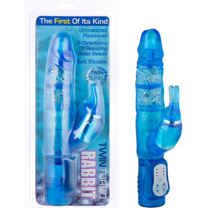 Introducing the SensaPleasure Twin Turbo Rabbit Vibrator - Model TT-2000B: A Dual-Action Vibrating Silicone Pleasure Toy for Women, Designed for Ultimate Stimulation and Satisfaction in Blue