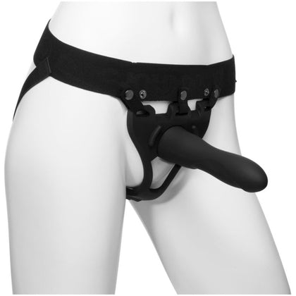 Doc Johnson Be Strong 7.5in Slim Dong Hollow Silicone Strap-On Set - Empowering Pleasure for All Genders - Intense Sensations for Intimate Play - Midnight Black