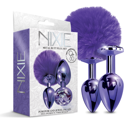 Introducing the Sensual Pleasure Collection: NIXIE Metal Butt Plug Set, Model X1 - The Ultimate Purple Metallic Delight for Alluring Anal Adventures!