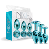 Introducing the Sensational NIXIES Metal Butt Plug Trainer Set - Model MBP-3000: The Ultimate Pleasure Experience for All Genders in Mesmerizing Metallic Blue! - Adult Naughty Store