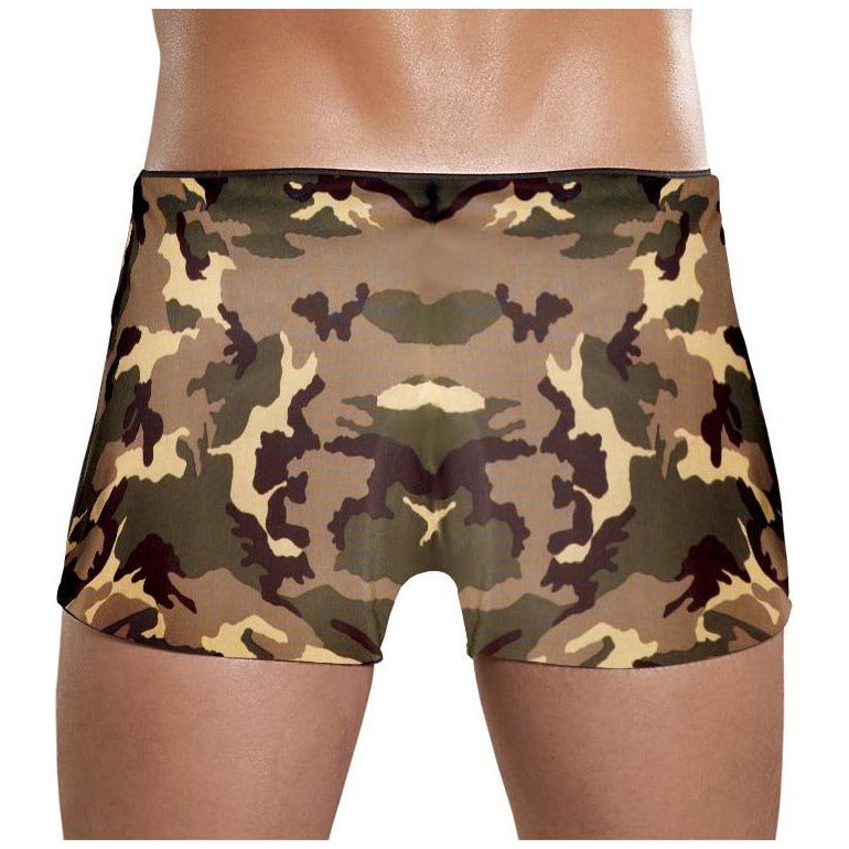 Male Power Panel Short - Men's Camouflage Peek-a-Boo Elastic Soldier Shorts for Enhanced Pleasure (Model MP-SS-001)