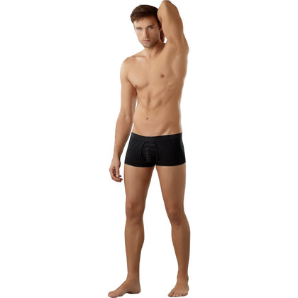 Male Power Pouch Enhancer Short - Sensory Textured Black Satin and Sheer Underwear - Adult Naughty Store