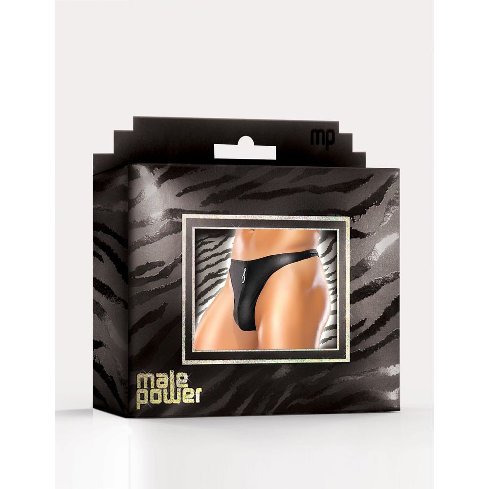 Male Power Zipper Thong - Model X1B, Men's Erotic Spandex Underwear for Sensual Play and Seductive Nights - Black