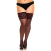 Glamory Plus Deluxe 20 Hold Ups - Transparent Shiny Smooth Lace Top Hold-Up Stockings for Women - Model GPD20 - Black