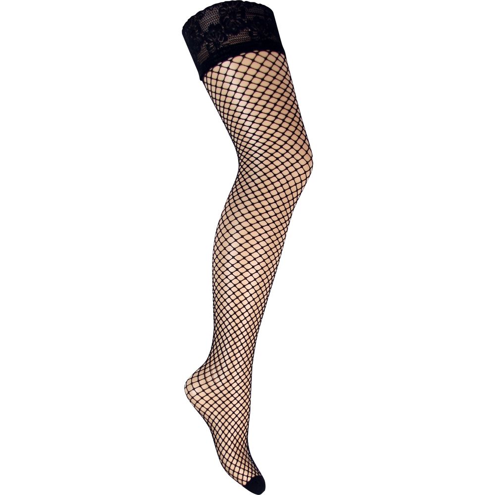 Glamory Plus Mesh Fishnet Hold Ups - Seductive Microfiber Lace Top Thigh Highs with Double Silicone Bands for Unforgettable Pleasure - Black