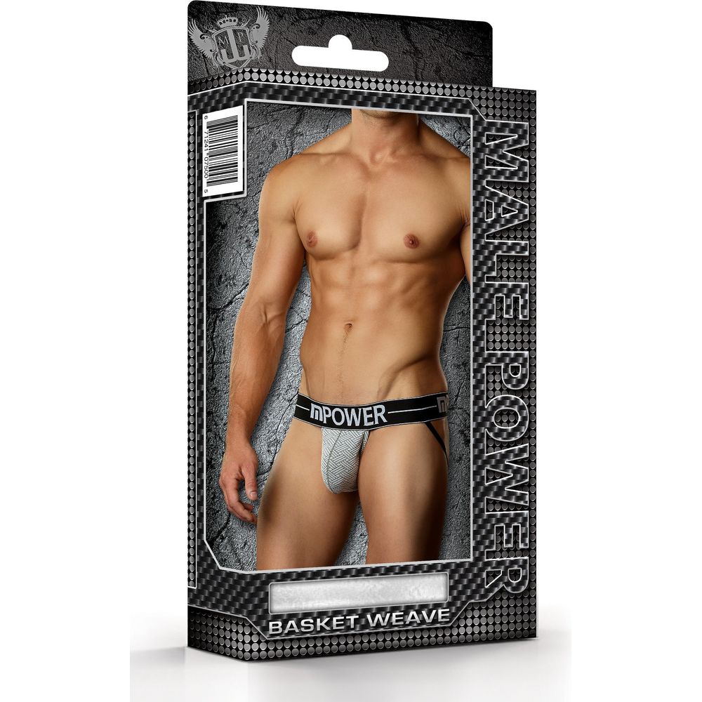 Male Power Basket Weave Jock - Enhance Your Masculinity and Sensuality with the Stylish and Supportive Grey and White Knit Patterned Underwear (Model: BWJ-2001)