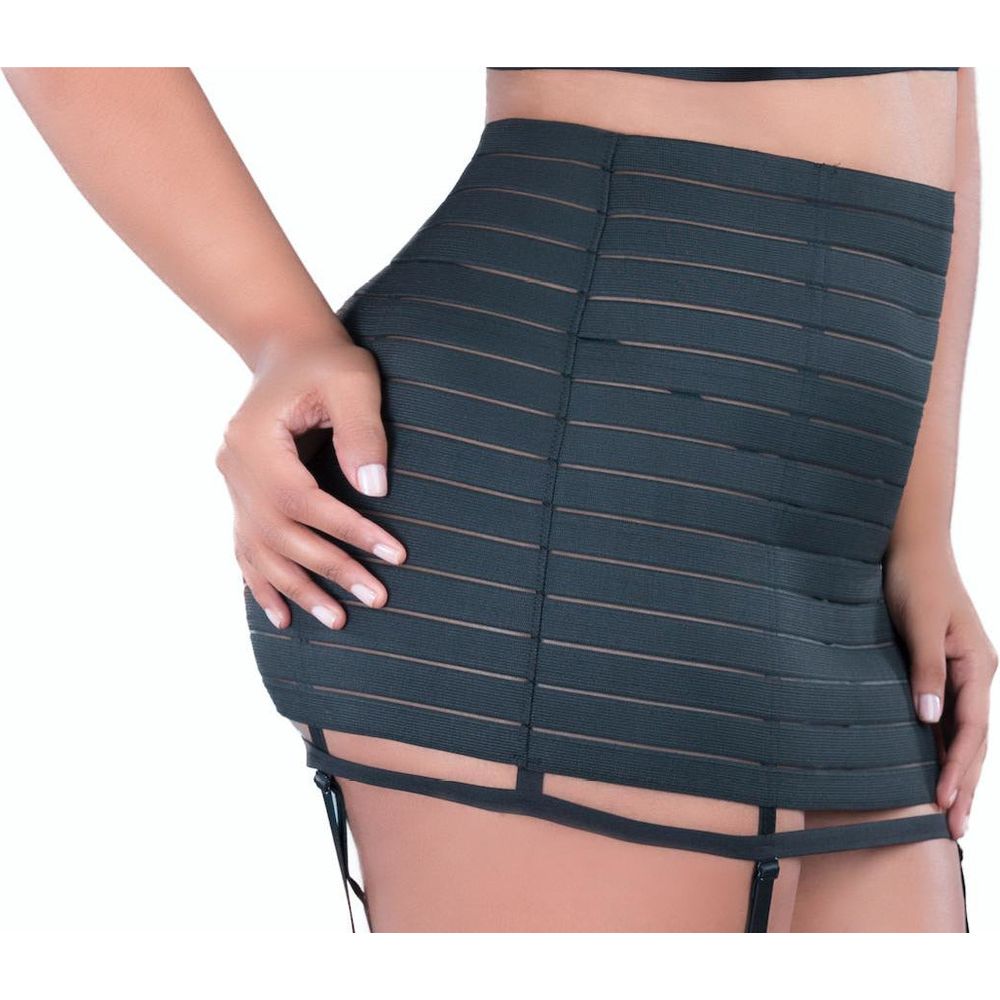 Elegant Intimates Elastic Strap Bandage Skirt with Garters and G-String - Sensual Pleasure for Women - Seduction Series ES-9001 - Black