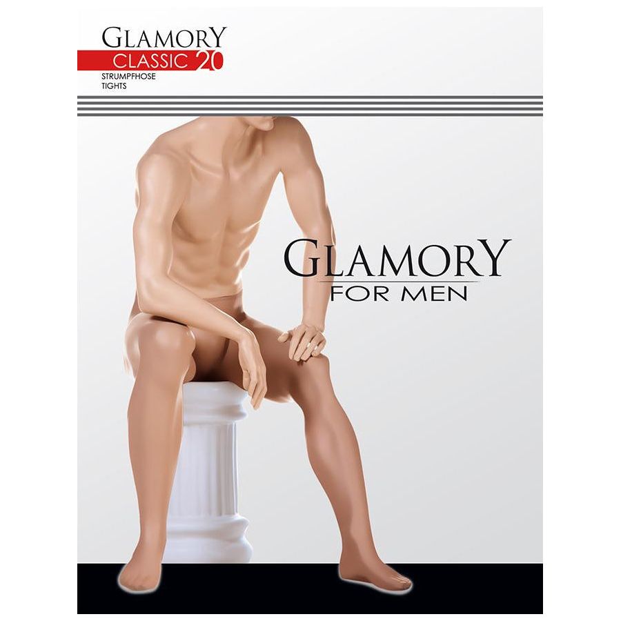 Glamory Plus Male Classic 23 Sheer Tights - Transparent Matte Effect - Comfortable Fit - Reinforced Panty and Toe - 20 Denier - Men's Erotic Lingerie - Black