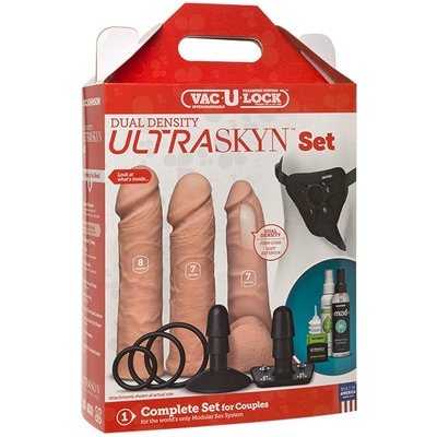 Doc Johnson Vac-U-Lock Dual Density ULTRASKYN Set - Realistic Strap-On Dildo Kit for Couples - Model VD-1234 - Unisex - Pleasure for Vaginal and Anal Play - Vanilla