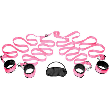 Frisky Bedroom Restraint Kit - Portable H-Shaped Straps for Ankle and Wrist Cuff Restraints - Unisex Bondage Toy for Sensual Pleasure - Pink