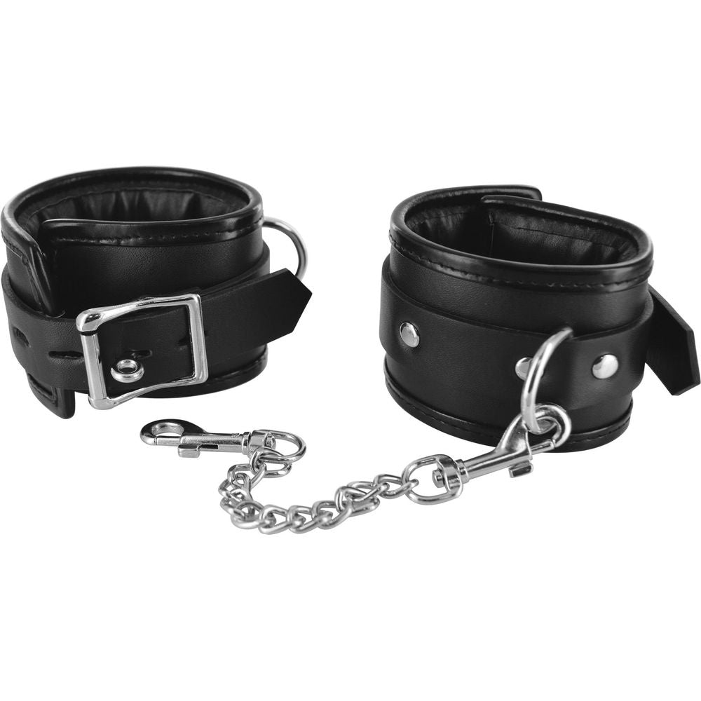 Introducing the Luxurious Locking Padded Wrist Cuffs with Chain - Model LCK-2000 - Unisex - For Sensual Pleasure and Submissive Play - Black