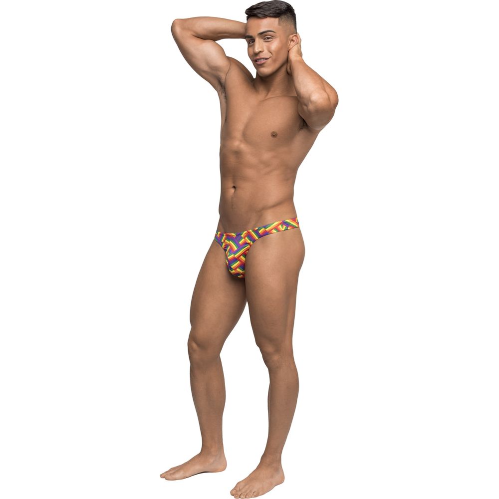 Male Power Pride Fest Bong Thong - Rainbow Herringbone Print Men's Erotic Underwear