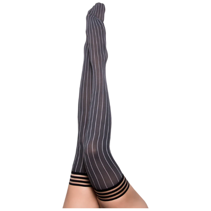 Kix'ies Annabelle Size B Thigh-High Grey Pinstripe Stockings for Women's All-Day Sensual Elegance