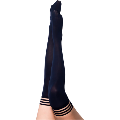 Kixies Selma Size B Navy Opaque Thigh-High Tights for Business Attire, Vintage Pin-Up WW2 Ball Costumes, and Casual Outfits