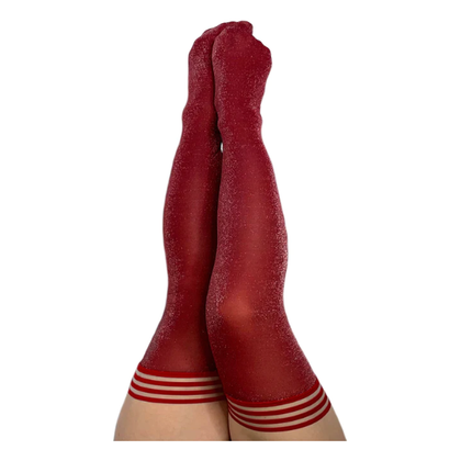 KIXIES HOLLY SIZE D Thigh-High Tights for Women - Cranberry Shimmer - Stay-Up Grip - Petite to Plus Sizes - Perfect Fall Fashion and Holiday Party Accessory