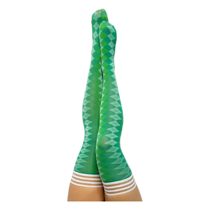 Kix'ies Golf Collection Green Argyle Thigh-High Stockings - Size A