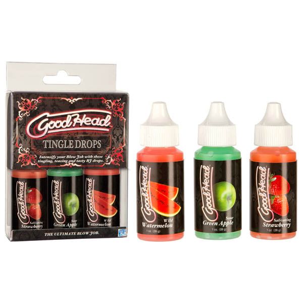 Goodhead Tingle Drops - Oral Sex Enhancers for Intensified Blow Jobs - 29ml Drip Bottles - Strawberry, Green Apple, and Watermelon Flavors
