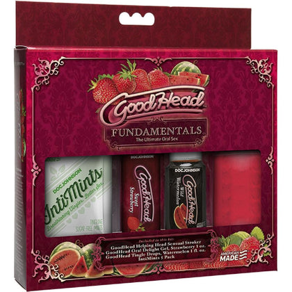 GoodHead Fundamentals Pleasure Kit - Ultimate Oral Experience for Him and Her - Helping Head Stroker - Model #FH-1001 - Strawberry & Watermelon Flavored - Red & Green