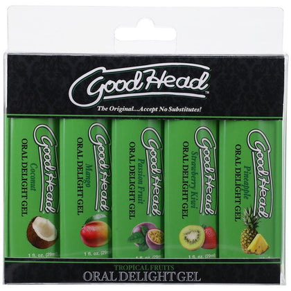 Doc Johnson GoodHead Oral Delight Gel - Tropical Fruits - 5 Flavors - 30ml Bottles - Enhances Oral Pleasure - Non-Sticky Water-Based Formula - PETA-Certified - Cruelty-Free - Made in USA